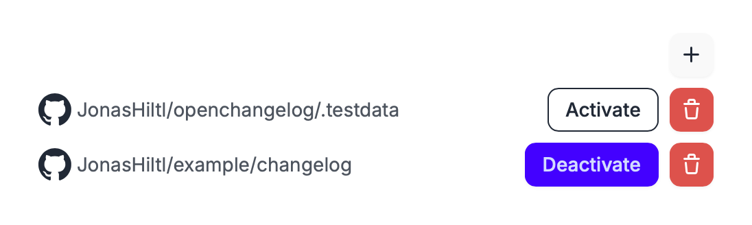 Shows how to active and deactive a changelog source