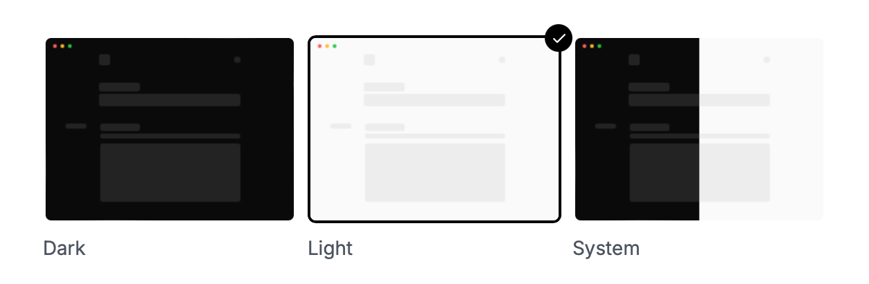 changelog theme switcher with light, dark and system mode